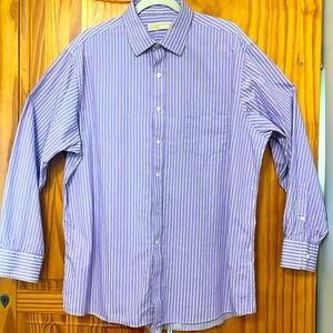MICHAEL KORS BUTTON DOWN SHIRT MENS SIZE L 17.5 34/35 LONG SLEEVE PURPLE STRIPED